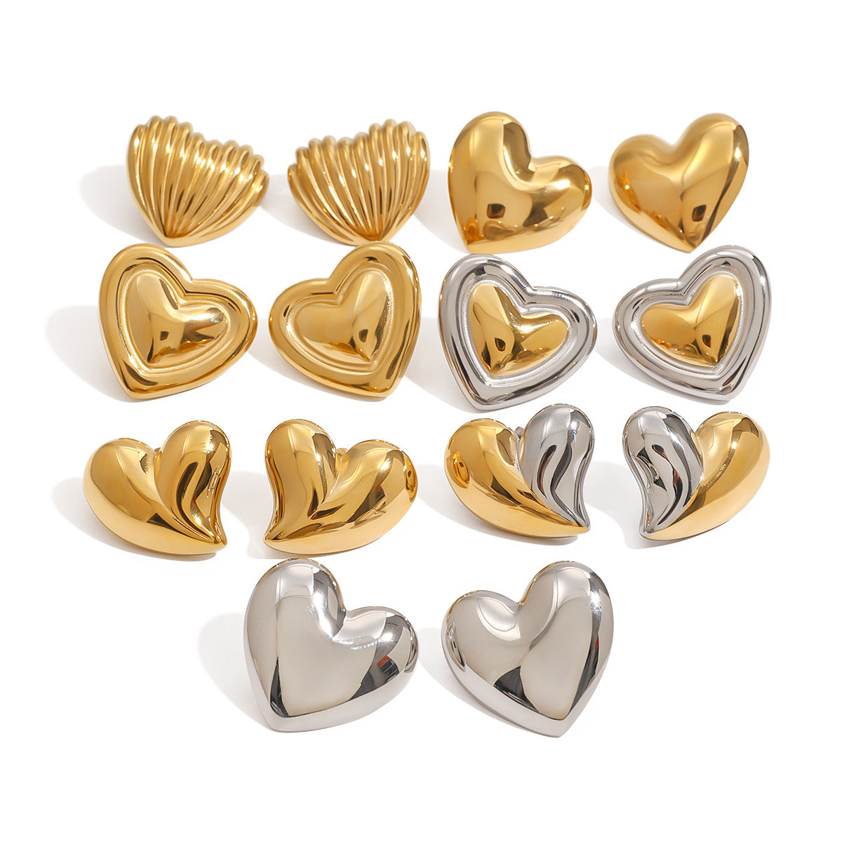 Wholesale Stainless Steel Heart Stud Earring Collection in Mixed Finishes - design detail
