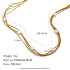 Triple snake-chain necklace with bead and length dimensions