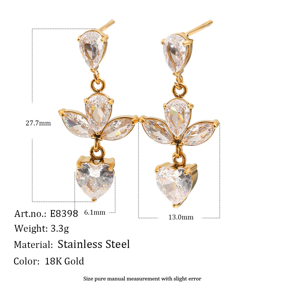 clear stone floral drop earrings with dimensions and weight