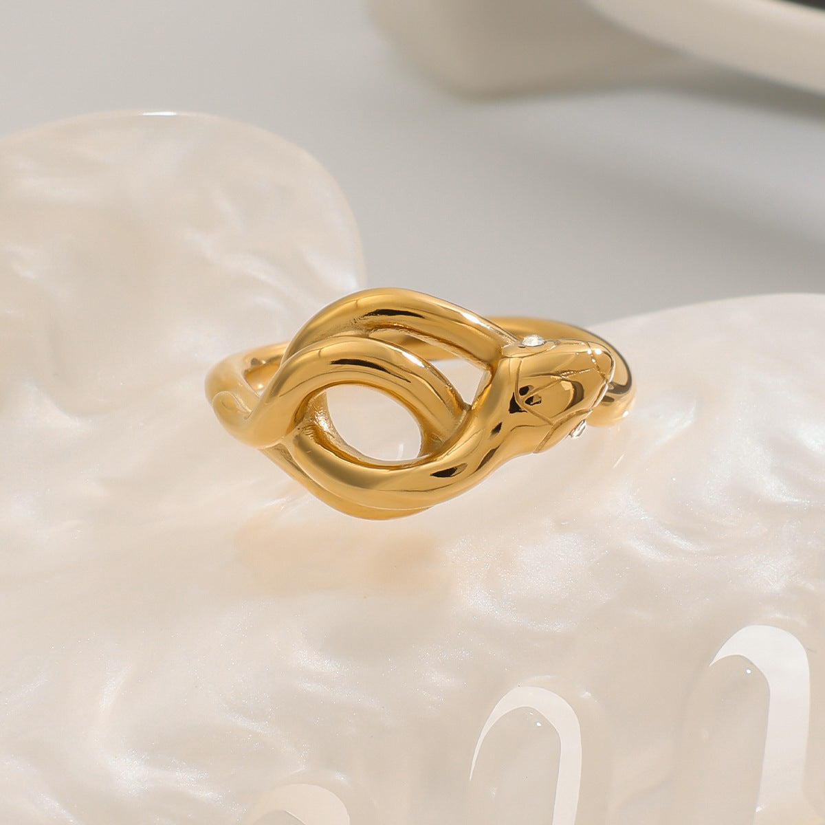 Gold-Tone Snake Stainless Steel Statement Ring – close-up view