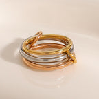 Mixed-Finish Interlocking Stainless Steel Stackable Ring on-model view