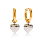 Stainless Steel Heart Earring Collection in Mixed Finishes finish and shape detail