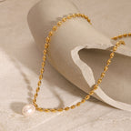Gold-Tone Pearl-Look Stainless Steel Necklace Collection on-model view