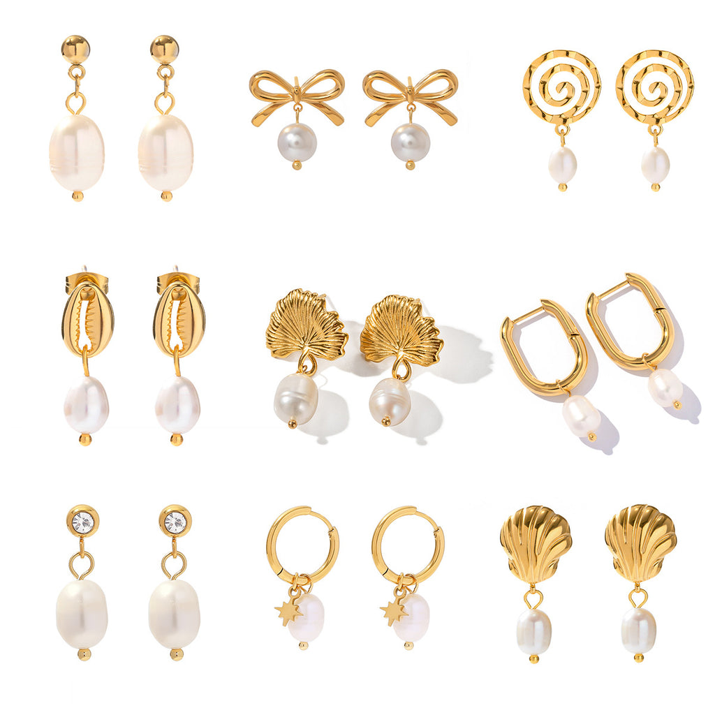 White bead drop earring collection front view