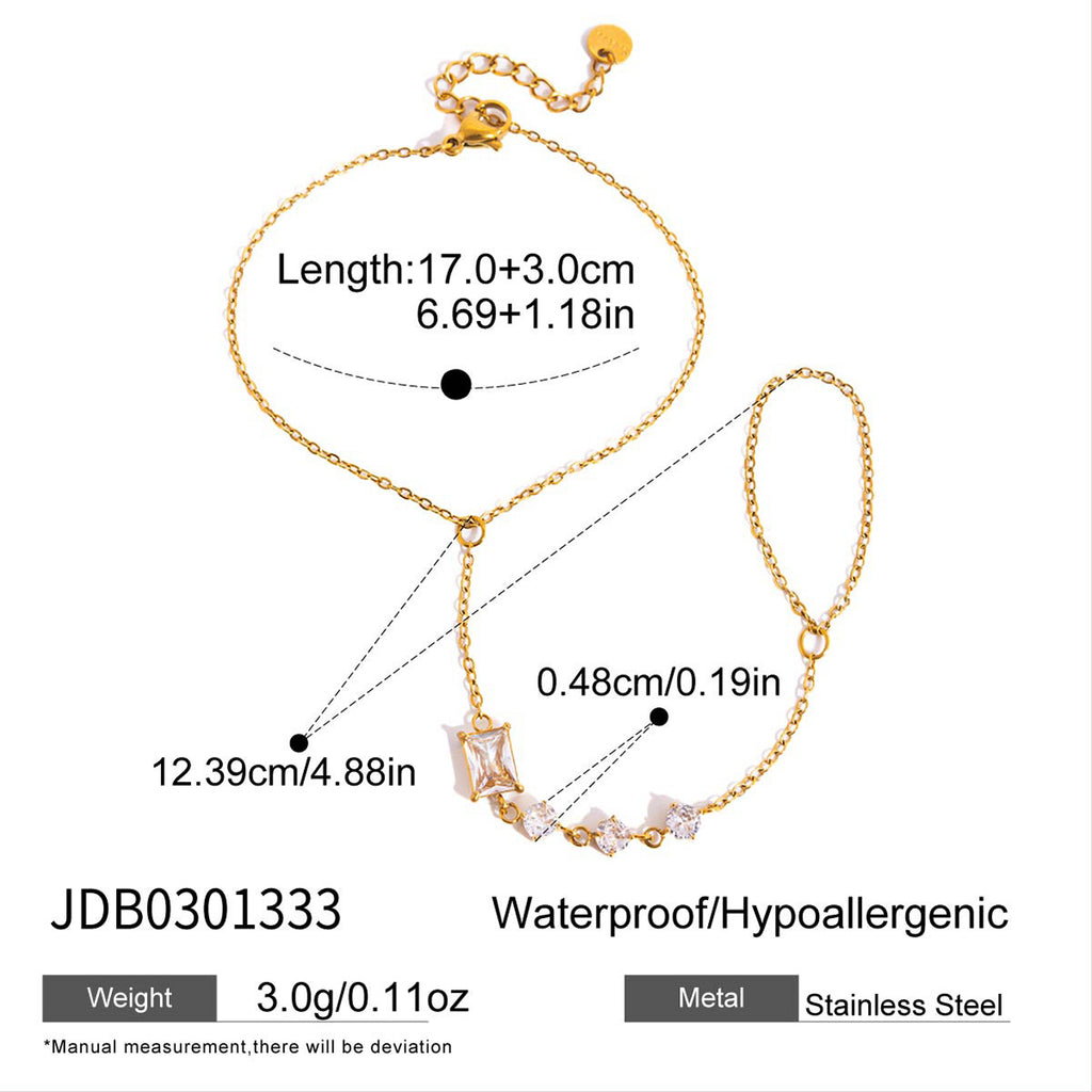 Hand chain with 17 cm wrist chain and mixed clear stones