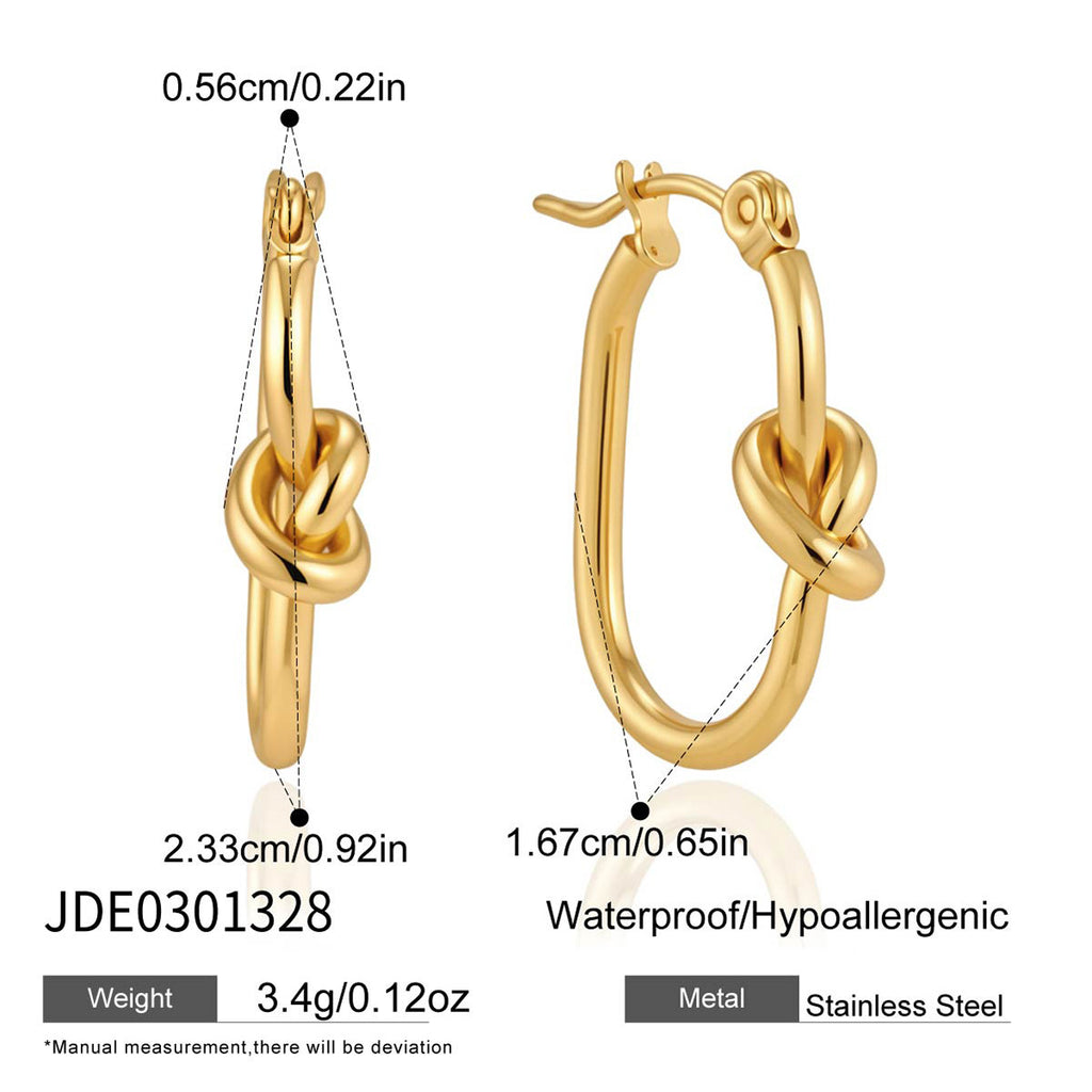 Gold tone elongated knot hoop size reference