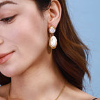 Gold-Tone Pearl-Look Stainless Steel Drop Earrings – product view 1