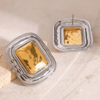 Two-Tone Hammered Square Stainless Steel Statement Stud Earrings styled product view