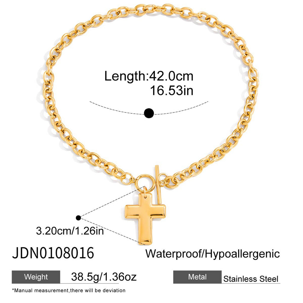 Open-link necklace with a plain cross and toggle fastening