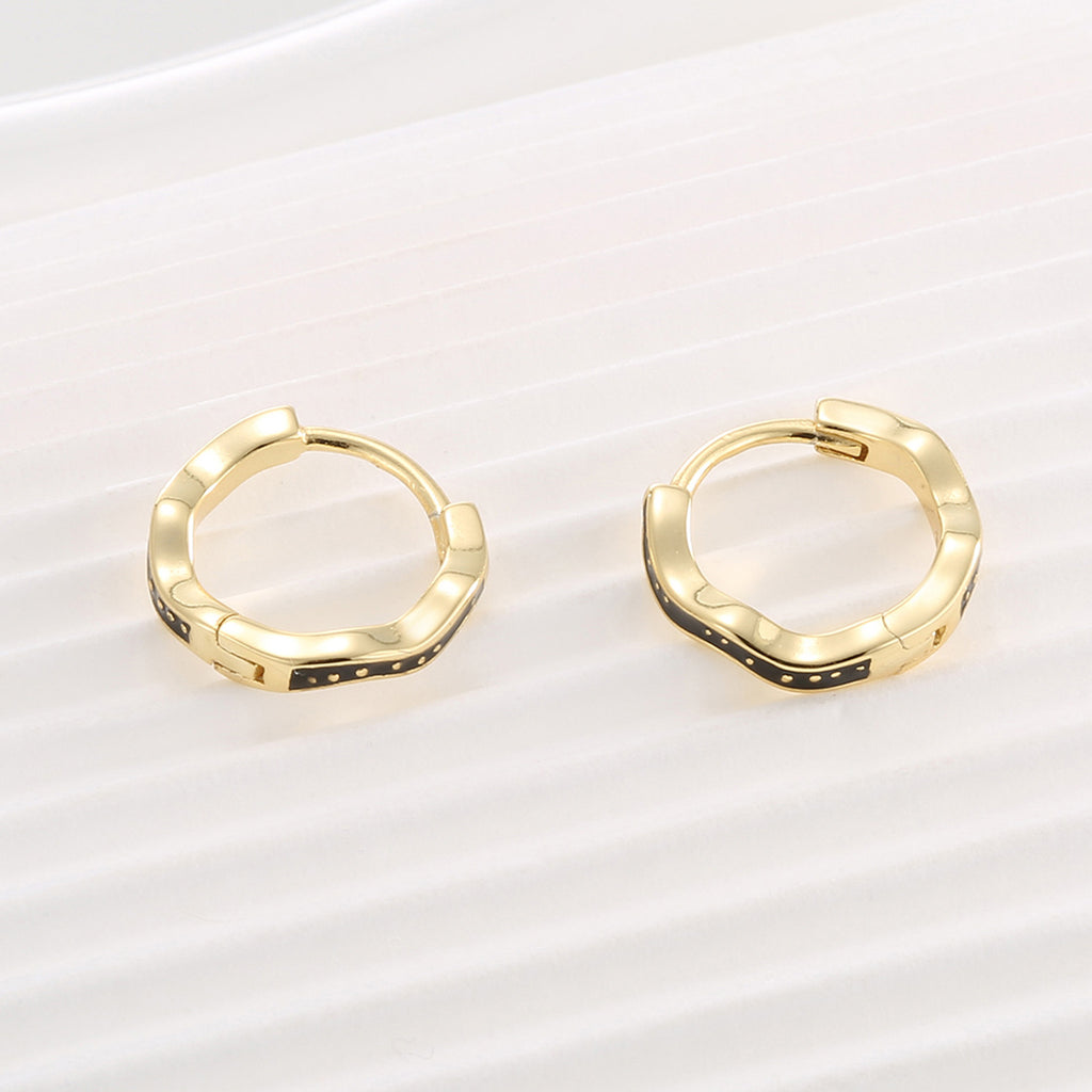Gold Plated 925 Sterling Silver Black Resin Wave Hoop Earrings — smooth gold backs and hinges