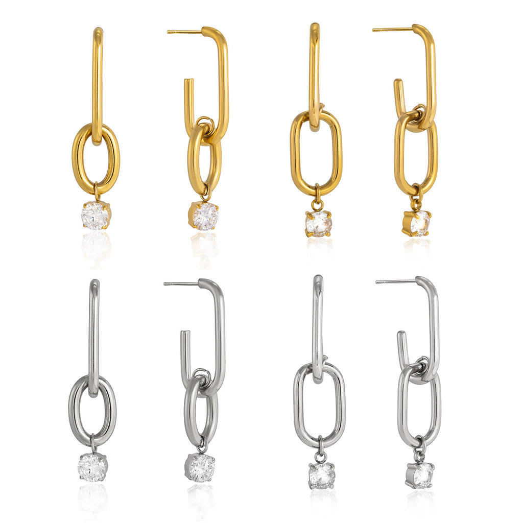 gold plated and silver-finish geometric link earrings in two sizes