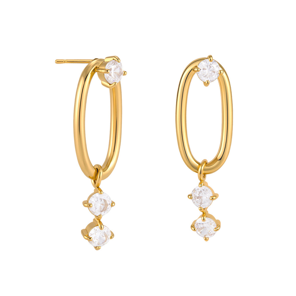 Elongated oval earrings front and post view