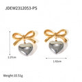 Bow and heart drop earrings with width and height information