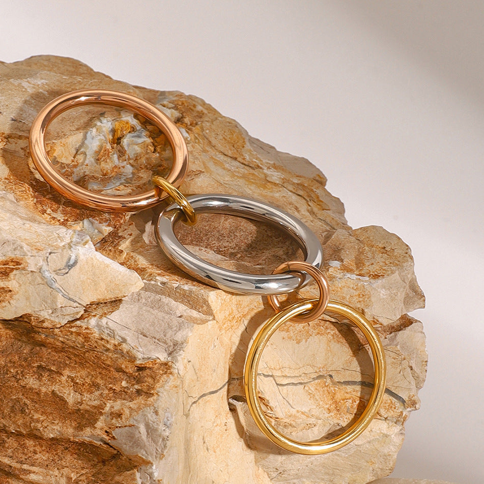 Mixed-Finish Interlocking Stainless Steel Stackable Ring close-up product view