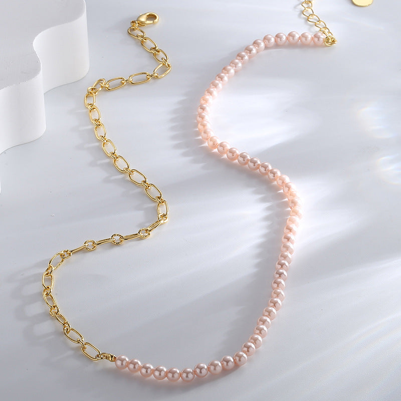 full asymmetrical shell bead necklace with lobster clasp and extension chain