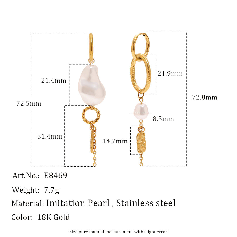 Gold plated mismatched pearl earrings with dimensions