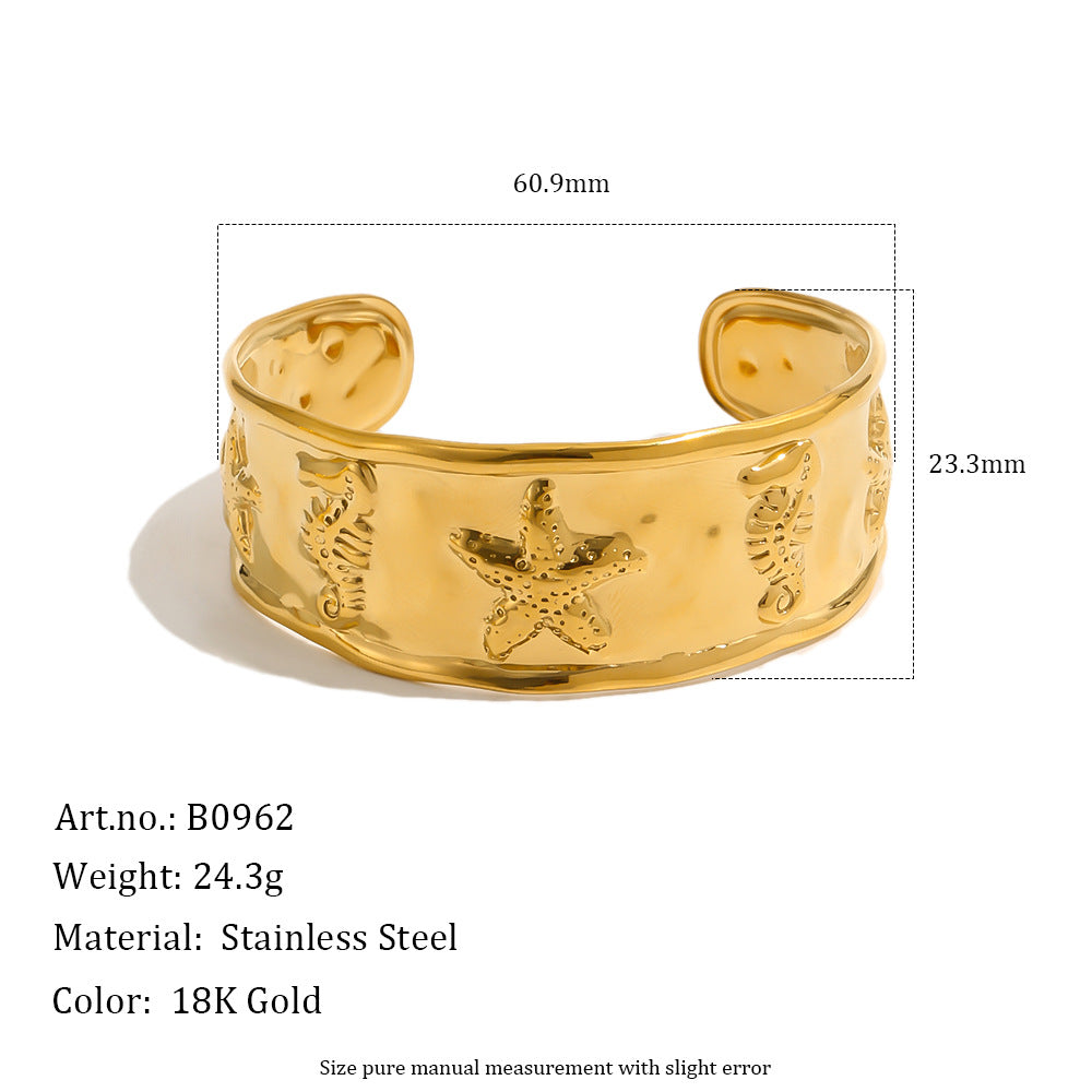 Wide seahorse and starfish cuff with measurements