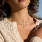 mixed-cut clear-stone station necklace worn on model