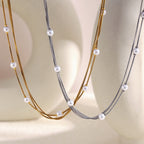 Gold and steel color layered faux pearl necklaces