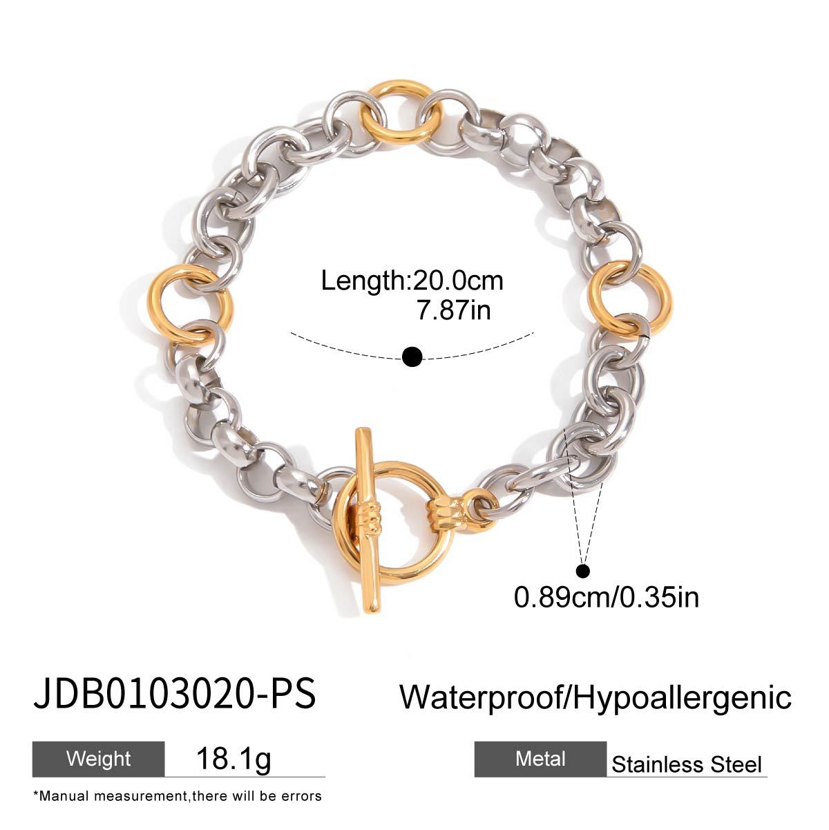 Two-Tone Stainless Steel Chain Bracelet Collection – size and variant reference