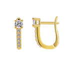 front and side product view of gold plated graduated zirconia huggies
