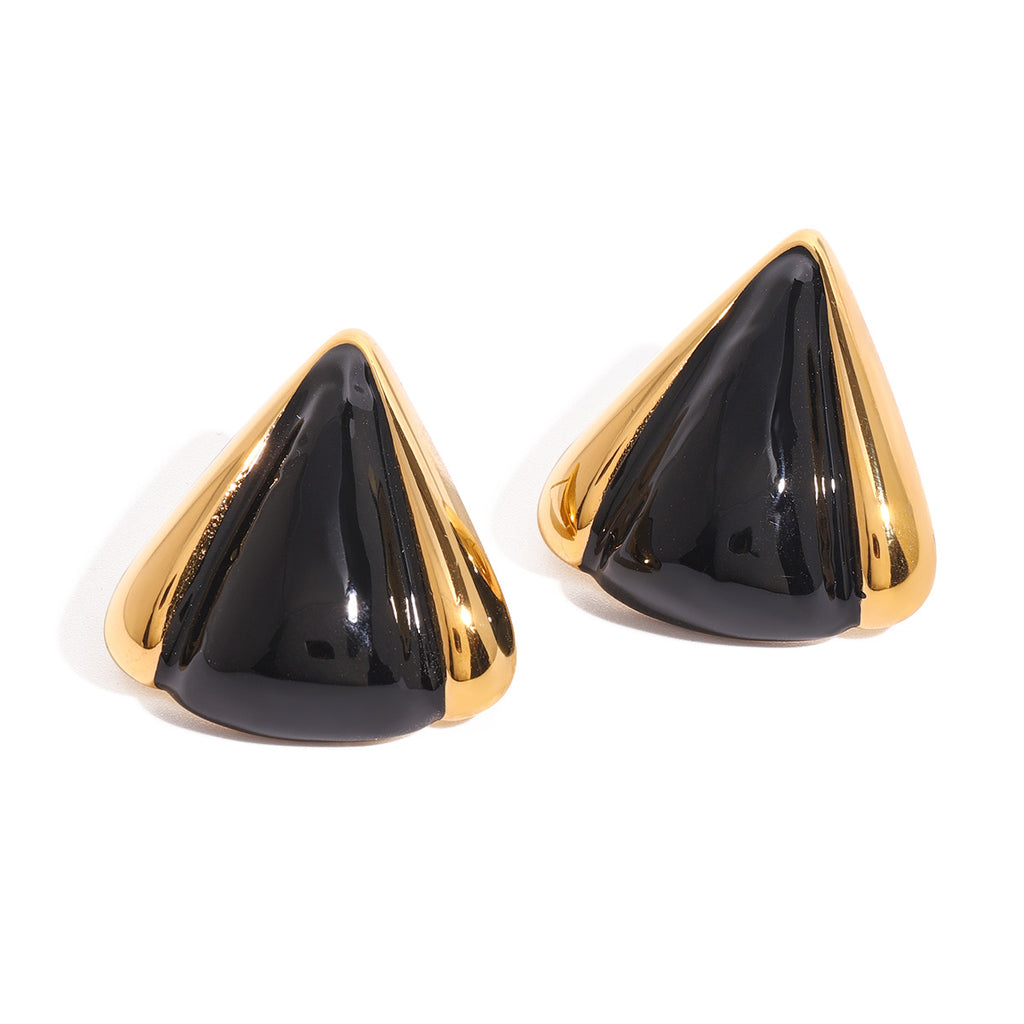 Gold-Tone Black Geometric Stainless Steel Stud Earrings — wholesale view 4