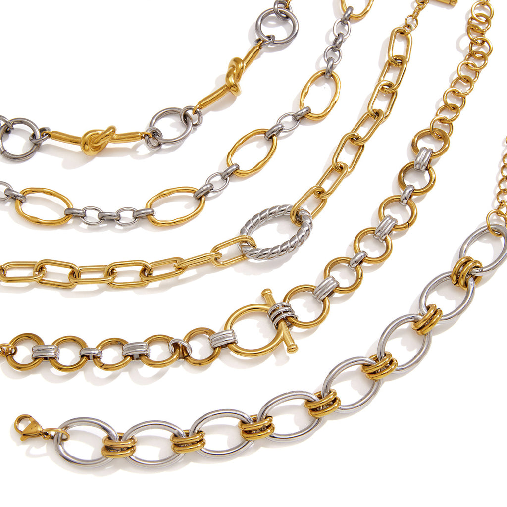 Oval circular and knot-bar bracelet details