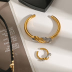 Gold Plated Two-Tone Knot Stainless Steel Open Cuff Bracelet – flat-lay view