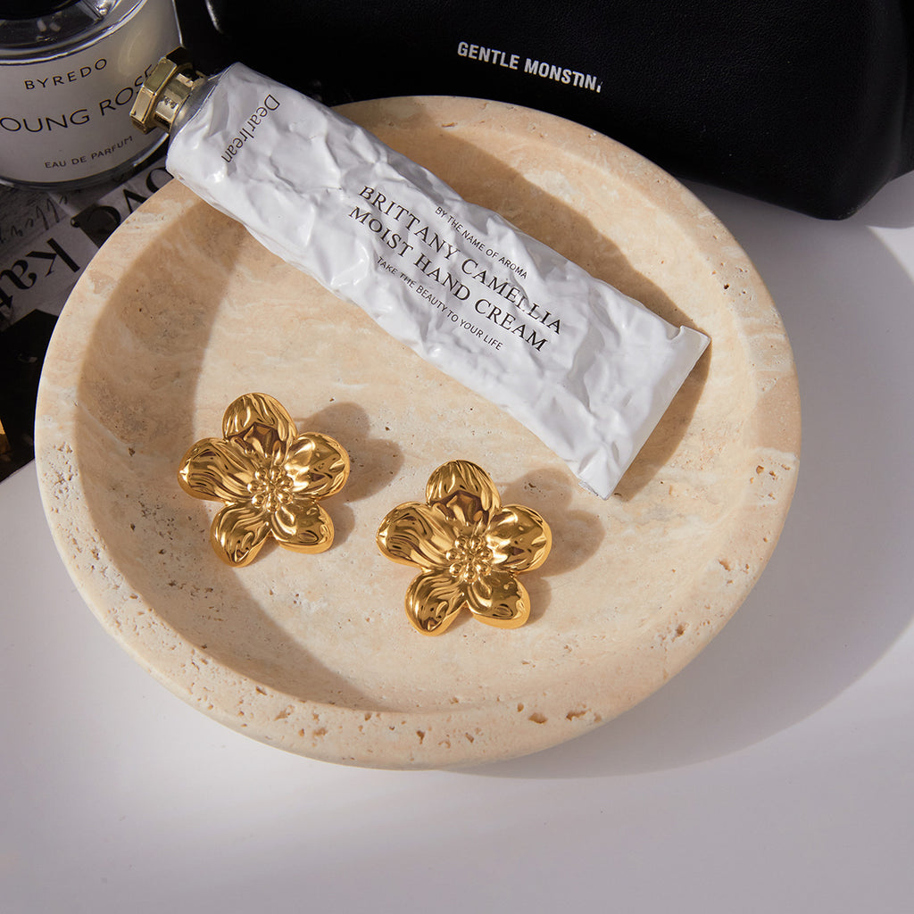 Gold-Tone Floral Stainless Steel Earring Collection close-up product view