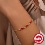 Gold Plated 925 Sterling Silver Teardrop Zirconia Bracelet — pink stone bracelet worn on wrist