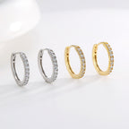 925 Sterling Silver Pavé Zirconia Huggie Hoop Earrings — upright pairs in both finishes