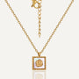 gold plated square rose pendant necklace with iridescent white inlay
