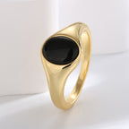 upright view of the black resin oval signet ring