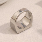 silver-finish stainless steel signet ring shown from the rear