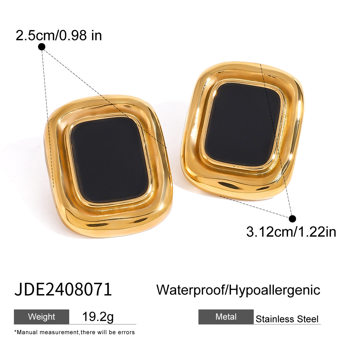 Black rectangular accent stainless steel studs with dimensions