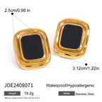 Gold-Tone Black Resin Square Stainless Steel Stud Earrings — wholesale view 5