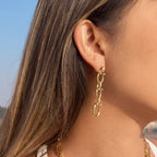 long three-link chain drop earring in side view