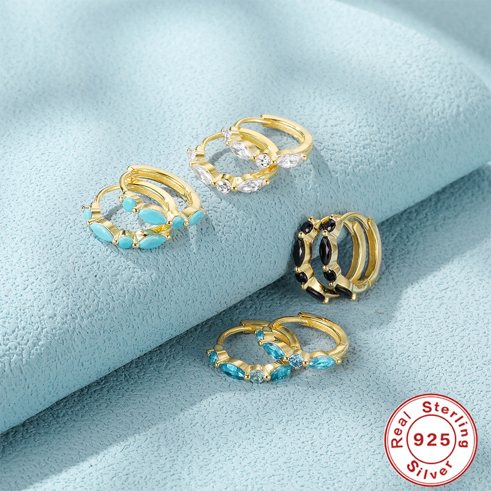 gold plated 925 sterling silver marquise stone huggie earrings — product image 4 of 9