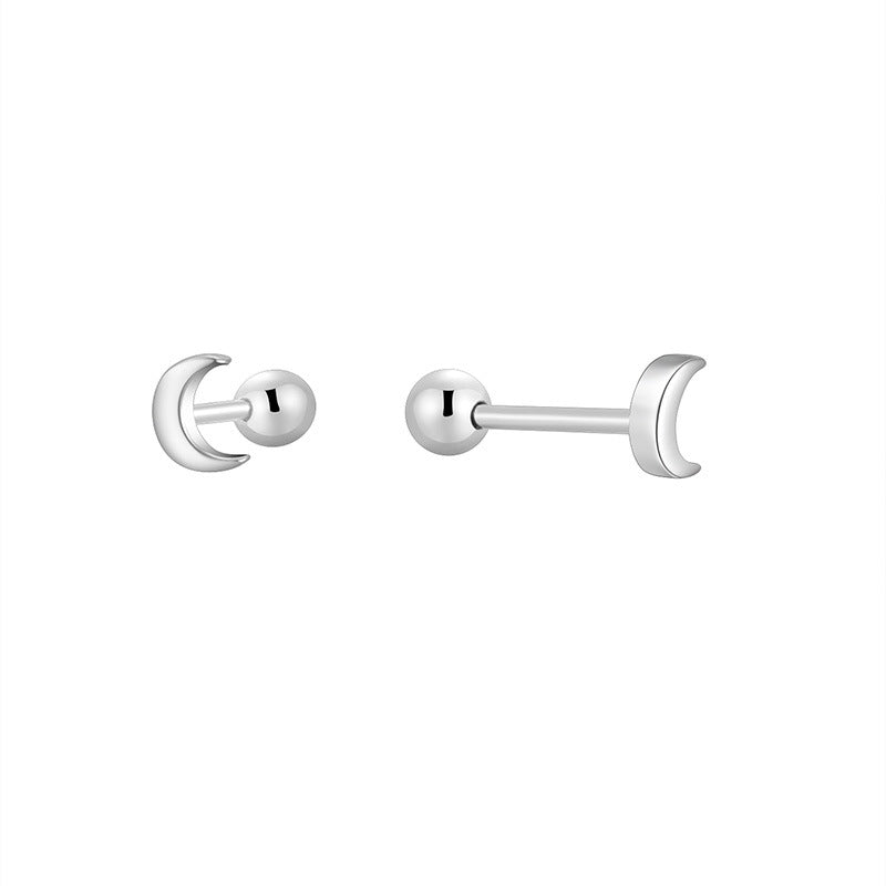 front and side product views of silver moon ball-back studs