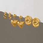 Ribbon curl heart drop and textured swirl earrings