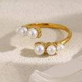 gold plated stainless steel open ring with six imitation pearls