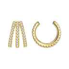 Triple-row stone ear cuff showing the open curved back