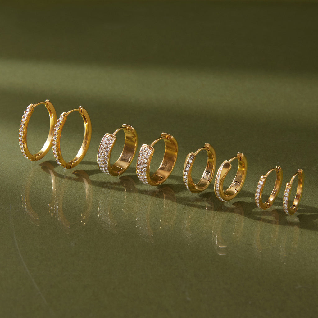 Four rhinestone hoop styles arranged in pairs
