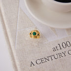 Green Striped Cabochon Stainless Steel Multi-Band Ring — worn view showing statement scale