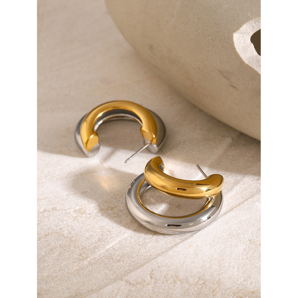 Two-Tone Layered Stainless Steel Hoop Earrings – product view 1