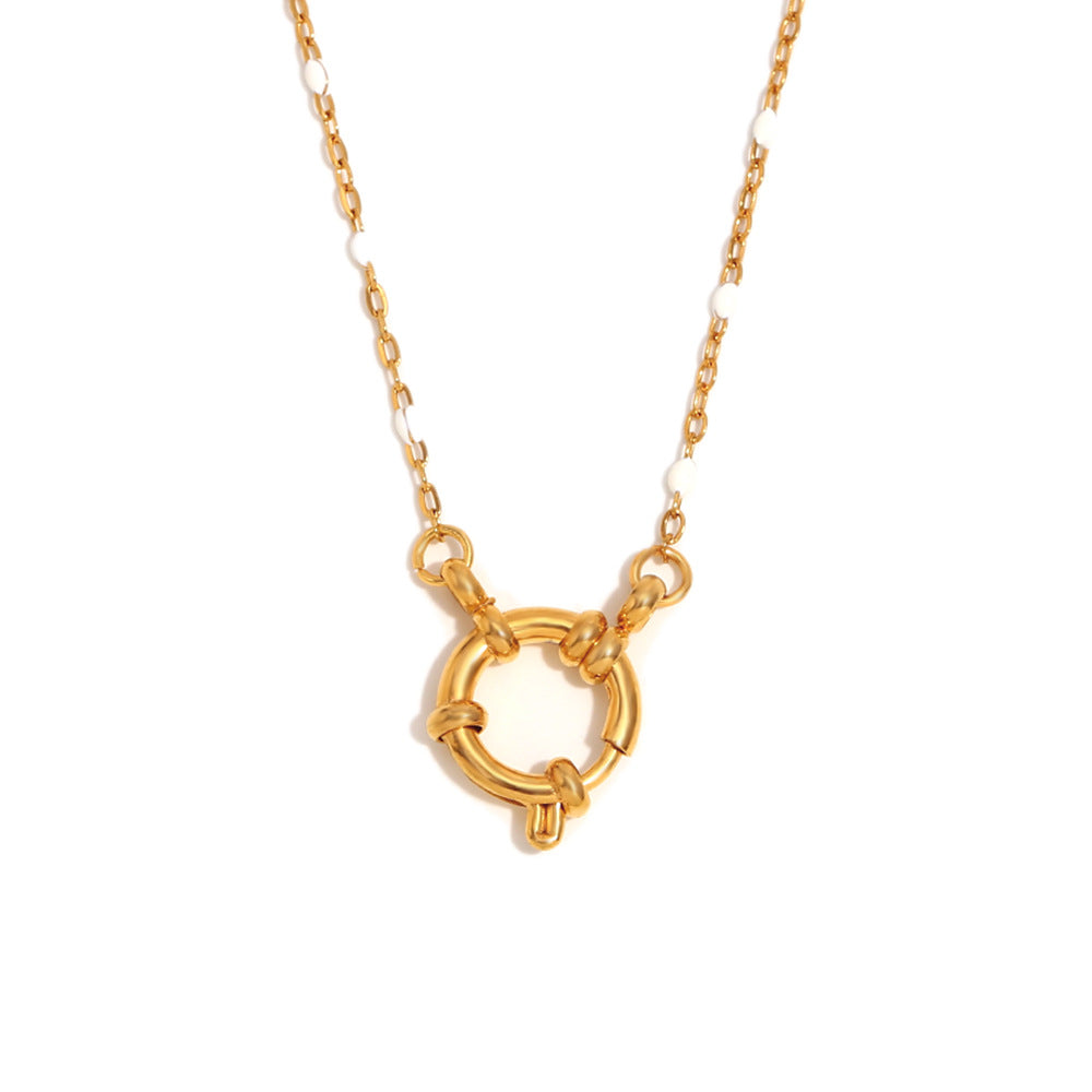 Gold Plated Stainless Steel Multicolor Bead Circle Pendant Necklace — option assortment