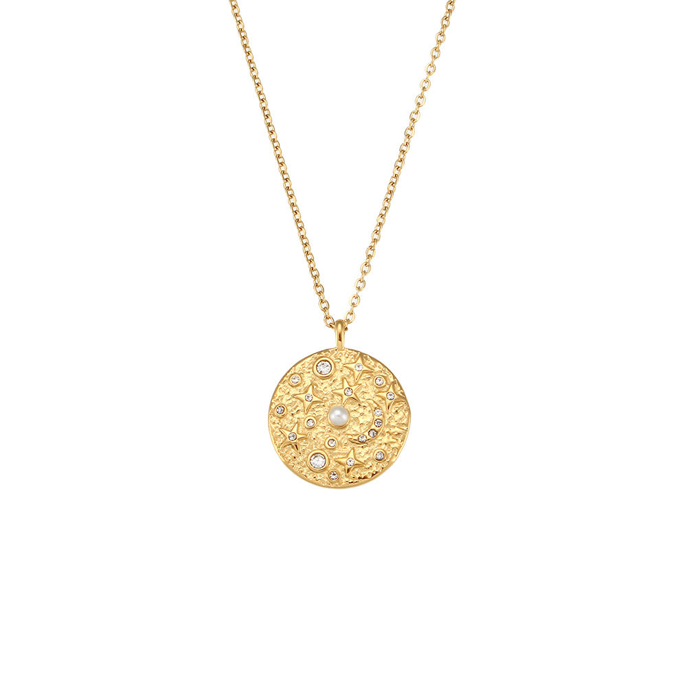 isolated textured coin necklace with mixed white accent settings