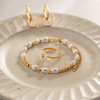 Gold Plated Stainless Steel Glass Pearl Bead Chain Bracelet — styled assortment view