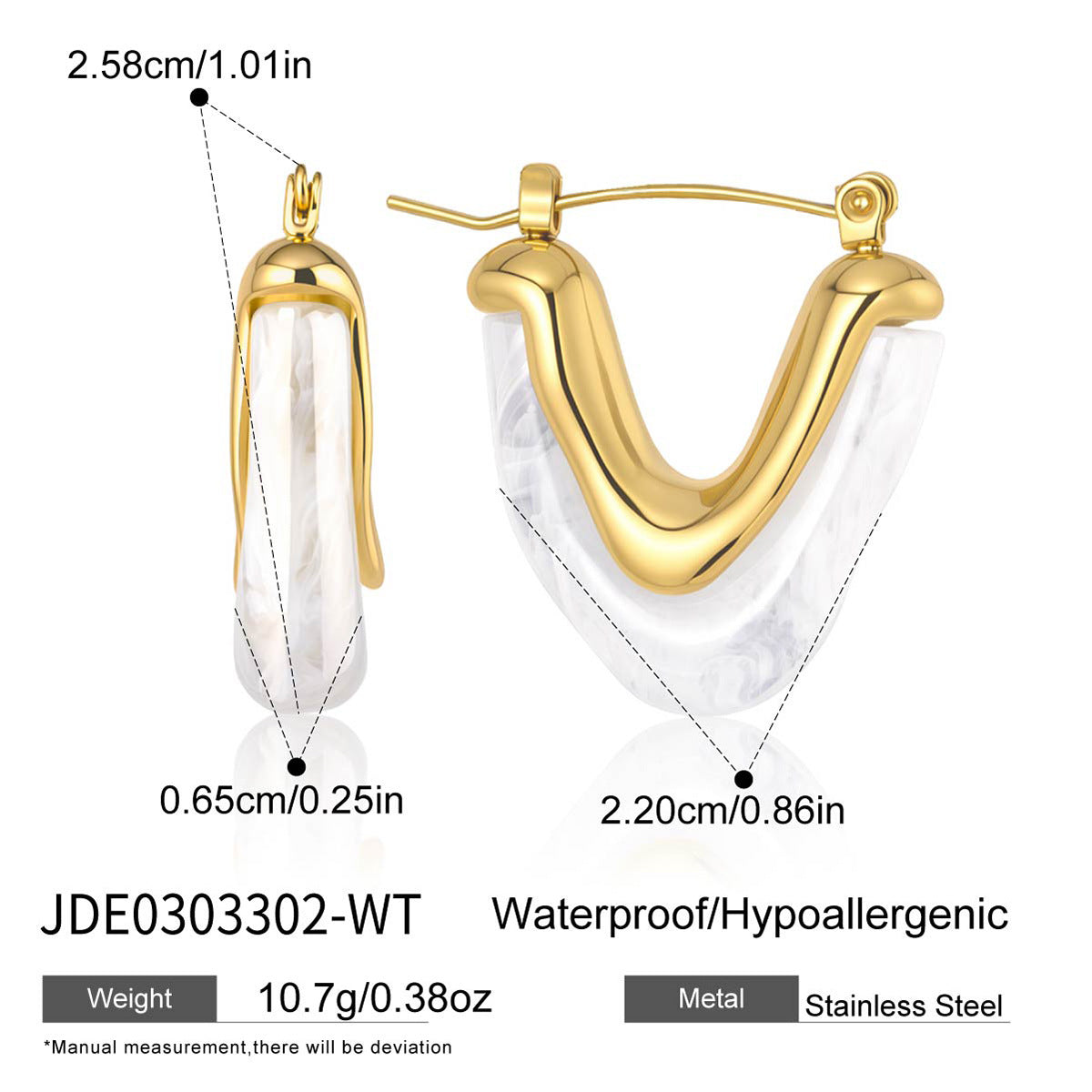 White resin hoop with gold-tone inner curve