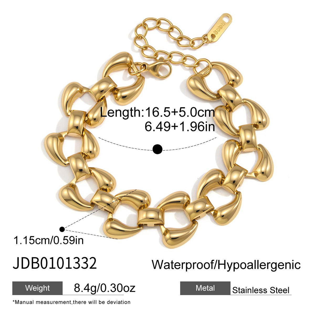 Matching curved-link bracelet dimensions